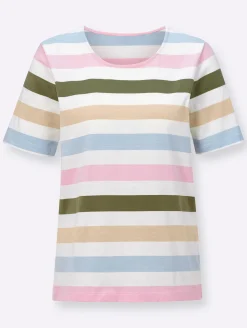 Basics| Streifenshirt in reiner Baumwolle, garngefärbt bunt-geringelt