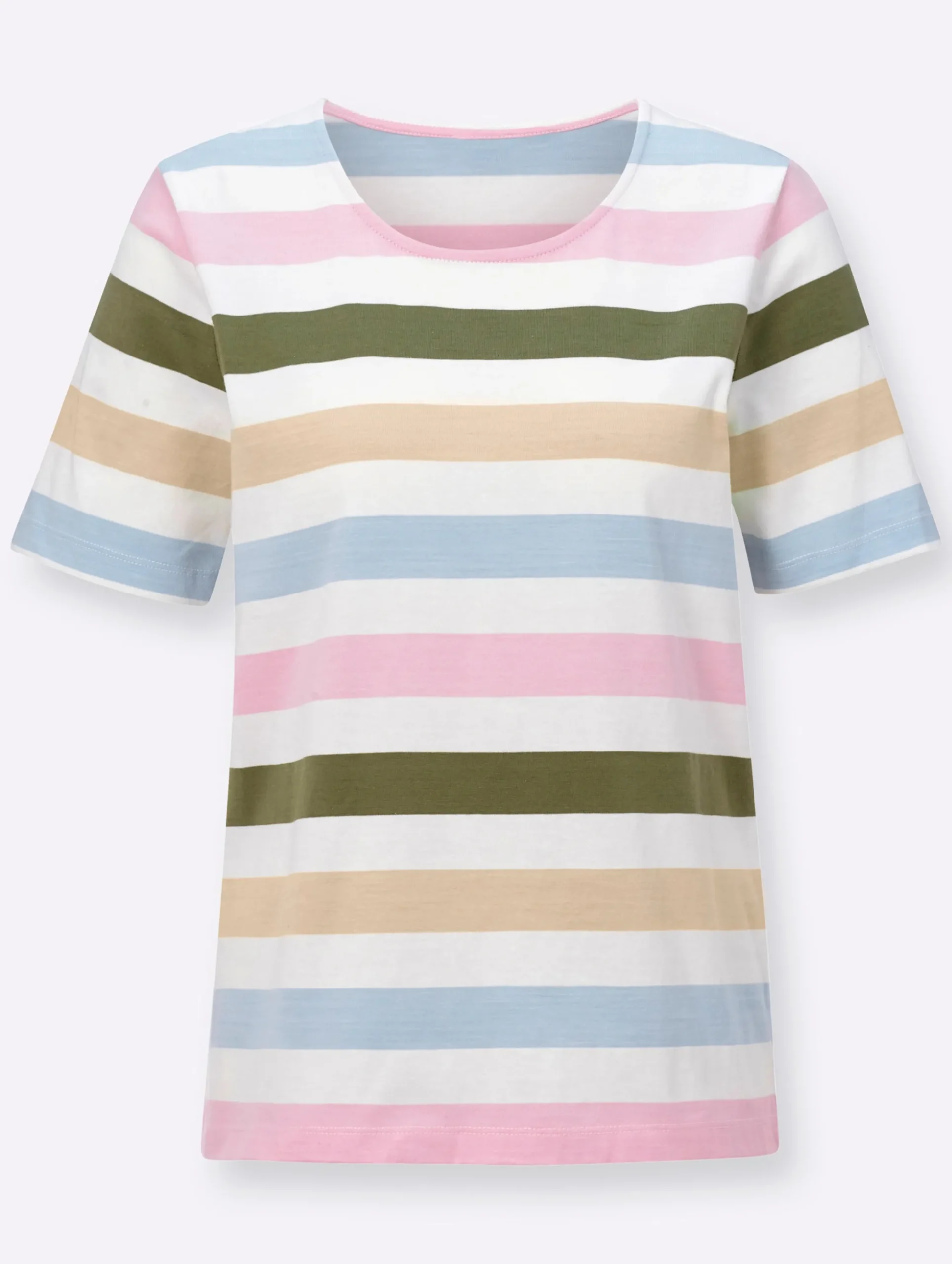 Basics| Streifenshirt in reiner Baumwolle, garngefärbt bunt-geringelt