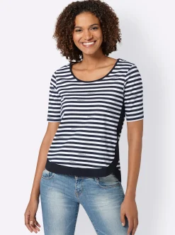 Shirts| Streifenshirt mit seitlichen Kontrast-Einsätzen marine-weiß-gestreift