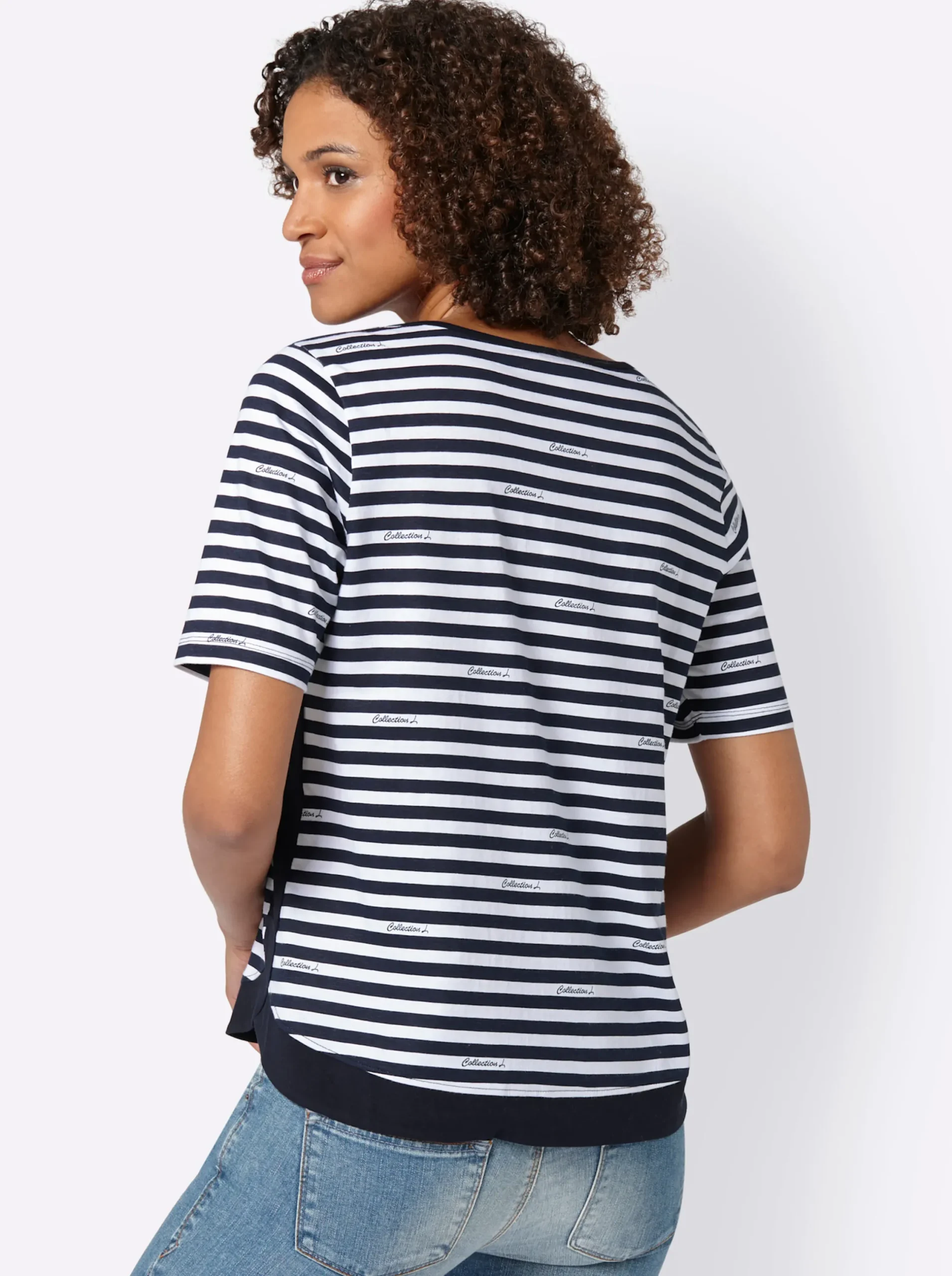 Shirts| Streifenshirt mit seitlichen Kontrast-Einsätzen marine-weiß-gestreift