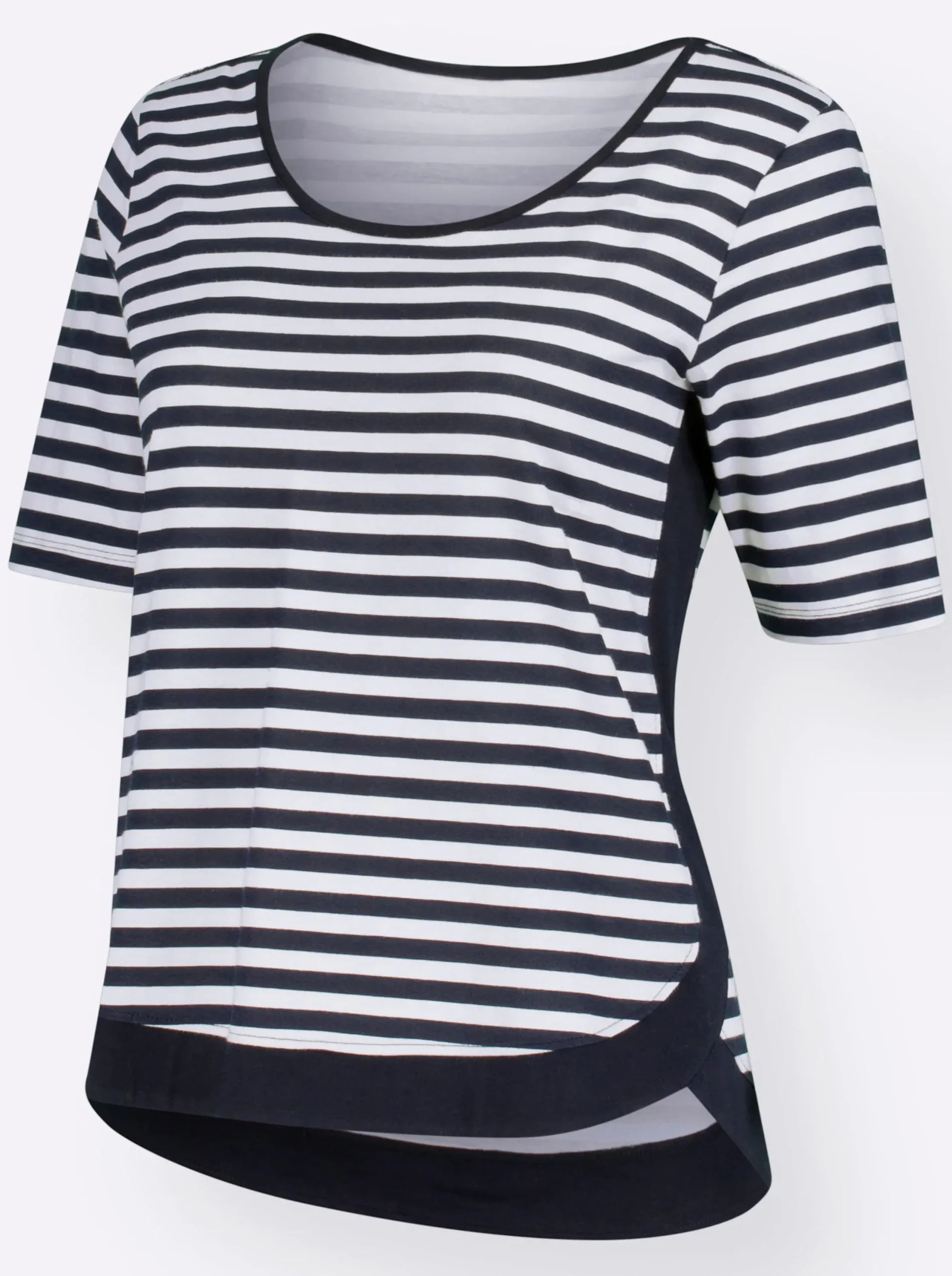 Shirts| Streifenshirt mit seitlichen Kontrast-Einsätzen marine-weiß-gestreift