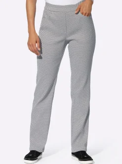 Hosen| Stretch-Hose in knitterarmer Koffer-Qualität anthrazit-ecru-gemustert
