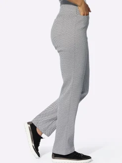Hosen| Stretch-Hose in knitterarmer Koffer-Qualität anthrazit-ecru-gemustert