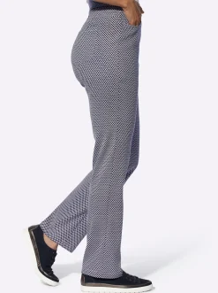 Hosen| Stretch-Hose in knitterarmer Koffer-Qualität marine-ecru-gemustert