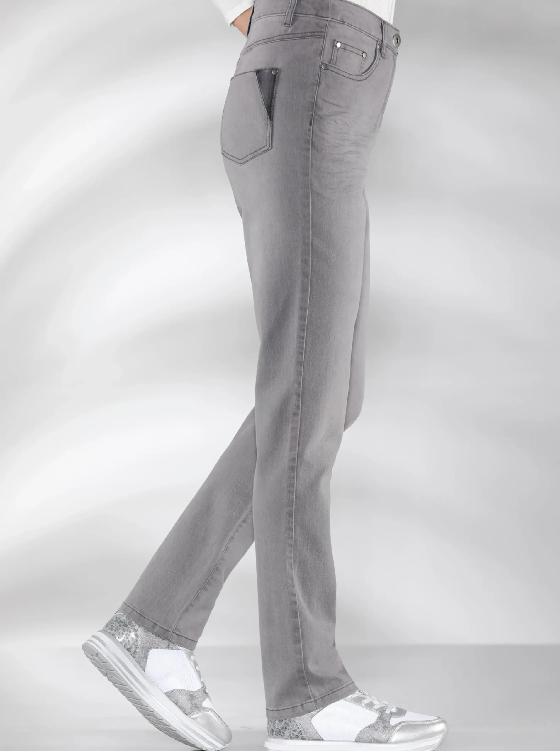 Basics| Stretch-Jeans in Used-Optik grey-denim