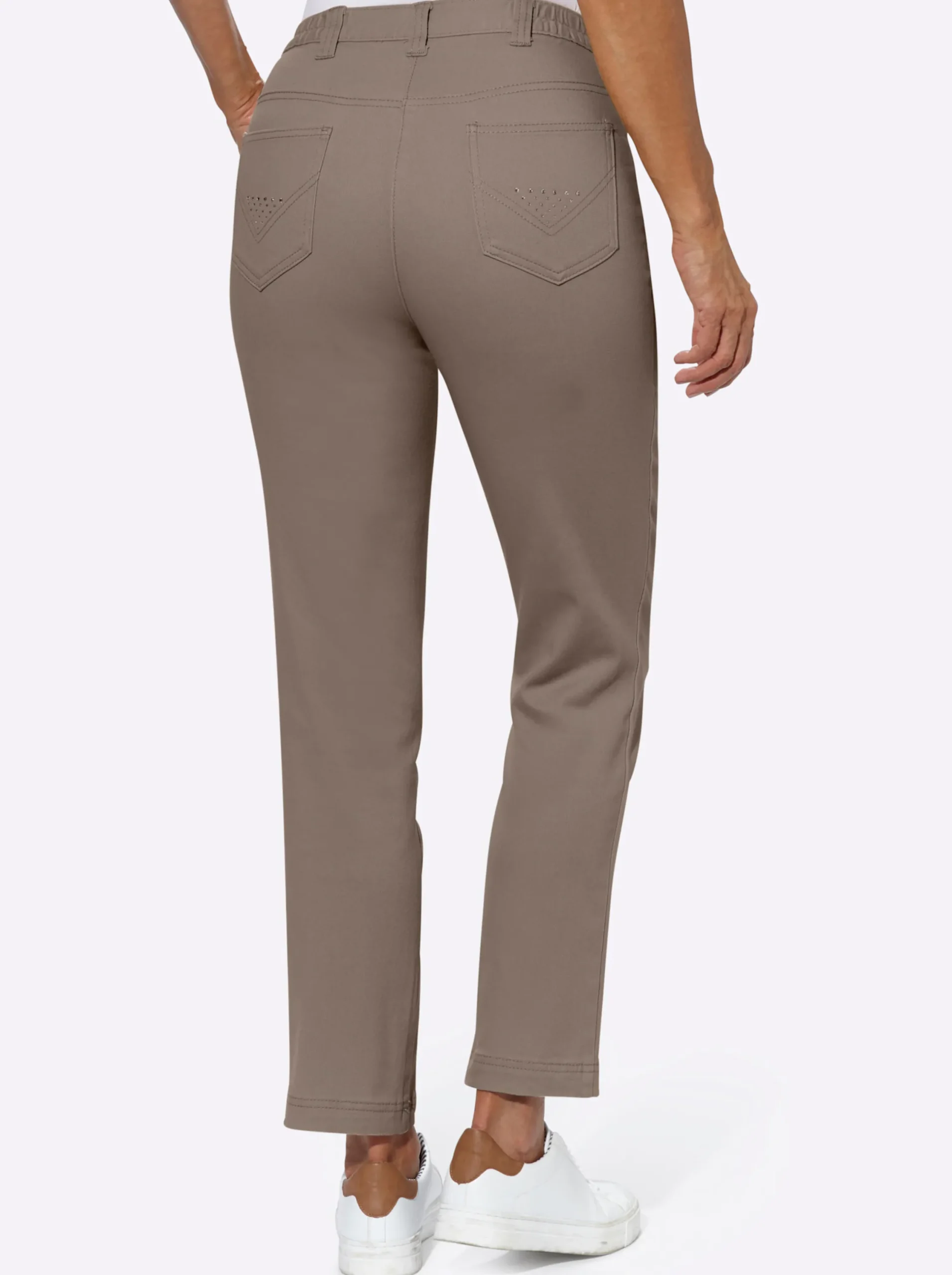 Jeans| Stretch-Jeans mit Glitzersteinchen hinten taupe