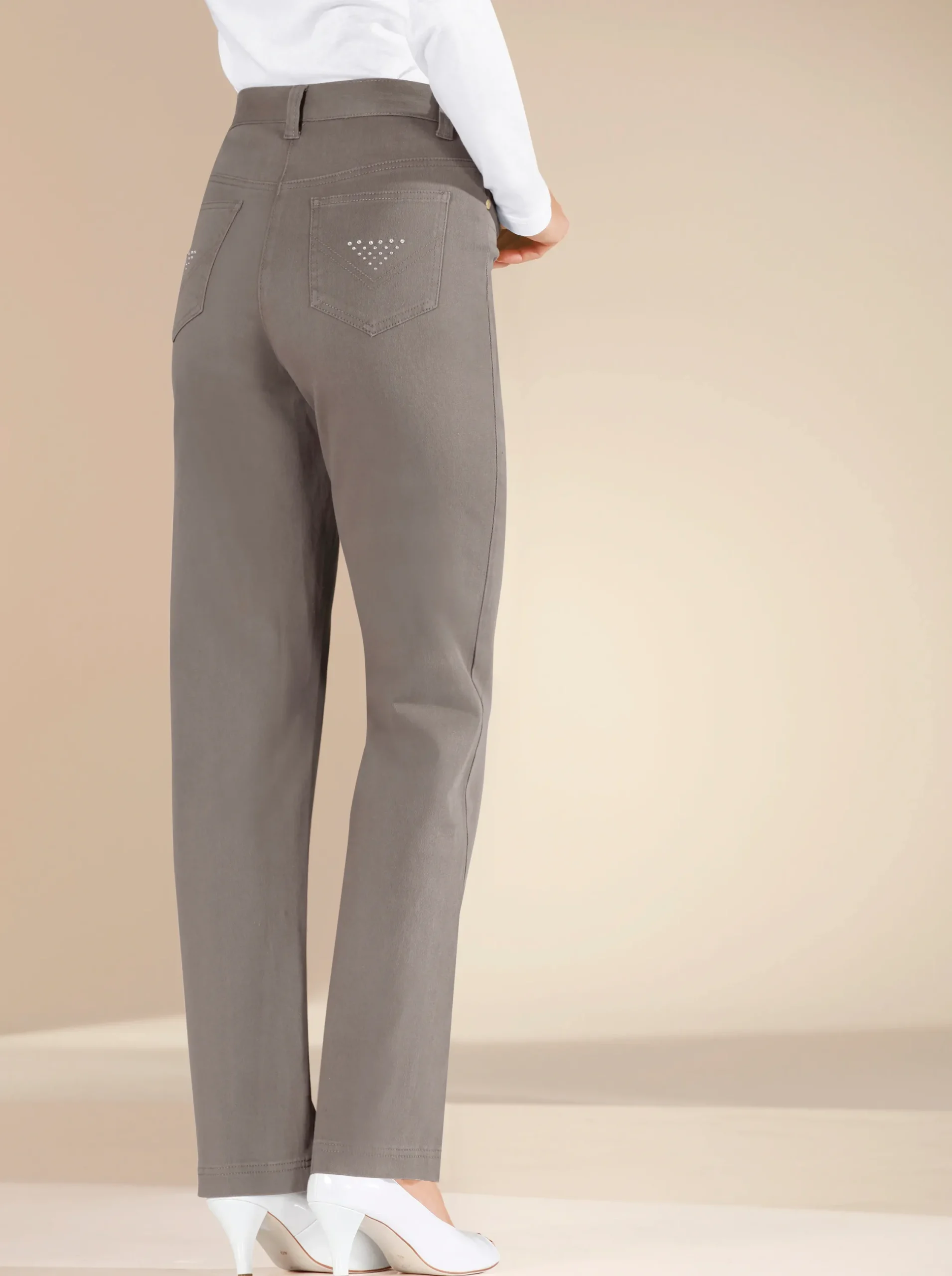 Jeans| Stretch-Jeans mit Glitzersteinchen hinten taupe