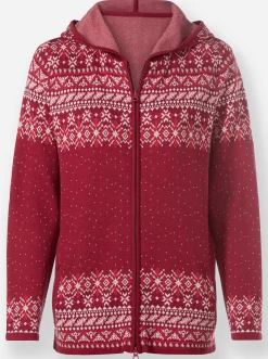 Strickjacken| Strickjacke kirsche-ecru-gemustert