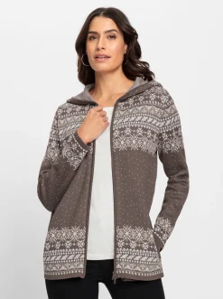 Strickjacken| Strickjacke dunkeltaupe-ecru-gemustert