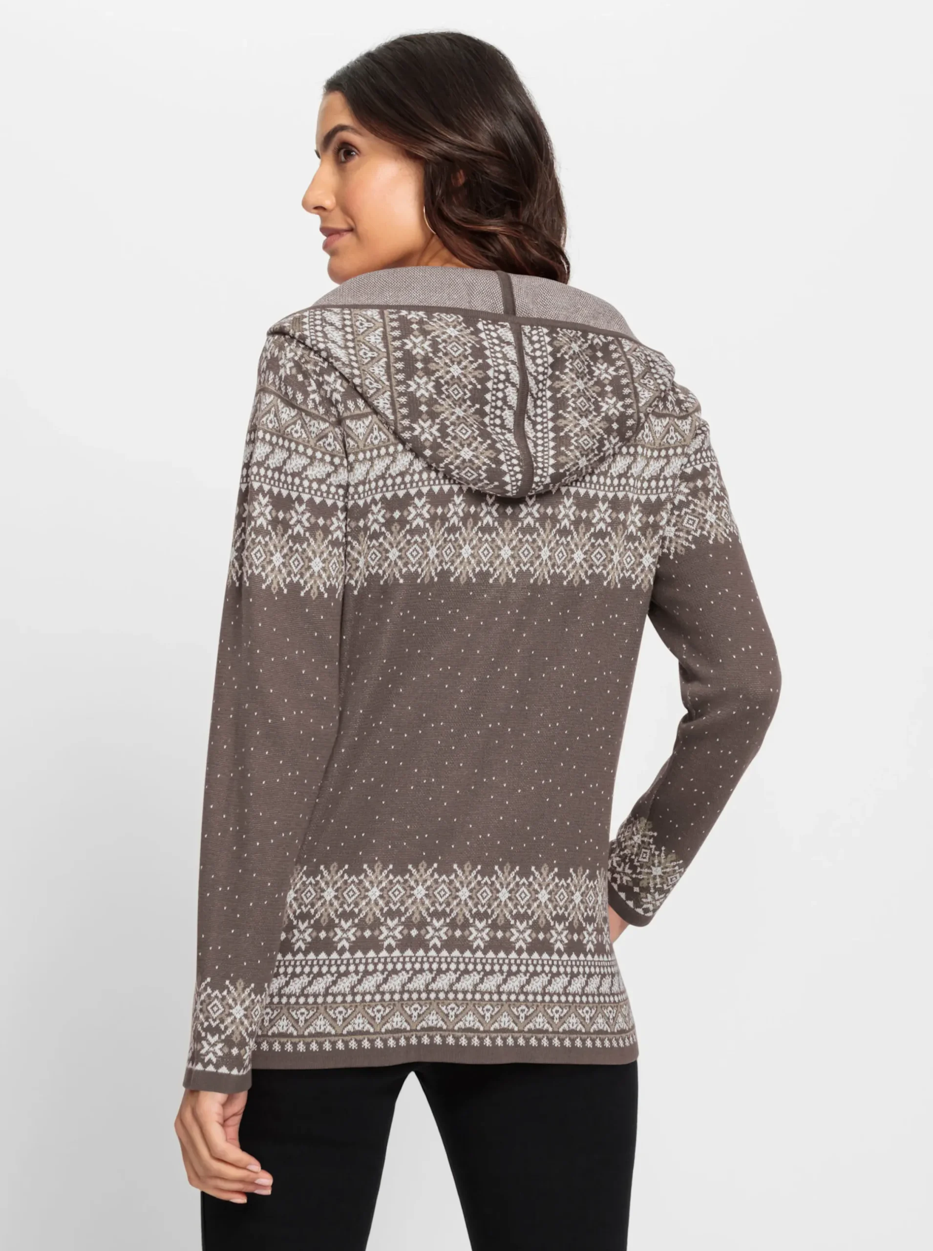 Strickjacken| Strickjacke dunkeltaupe-ecru-gemustert