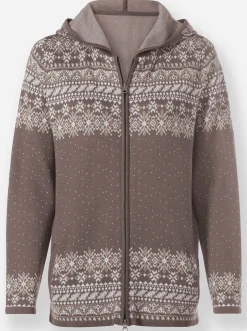 Strickjacken| Strickjacke dunkeltaupe-ecru-gemustert