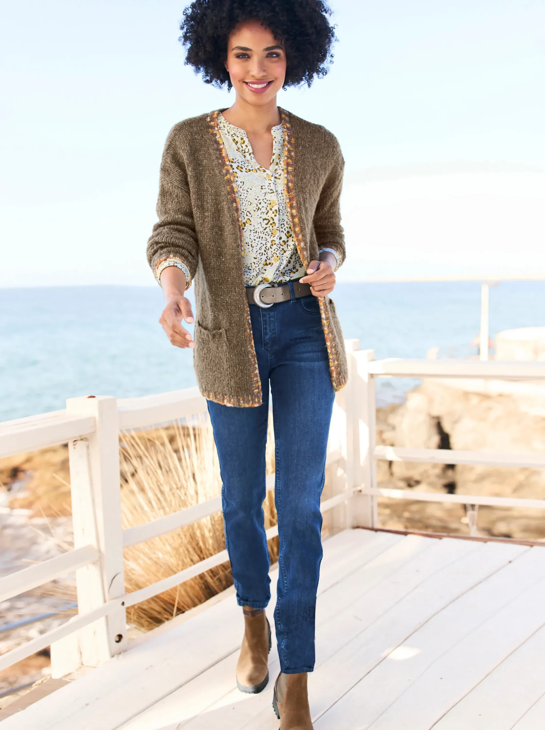 Strickjacken|heine Strickjacke dunkeltaupe-ecru-meliert
