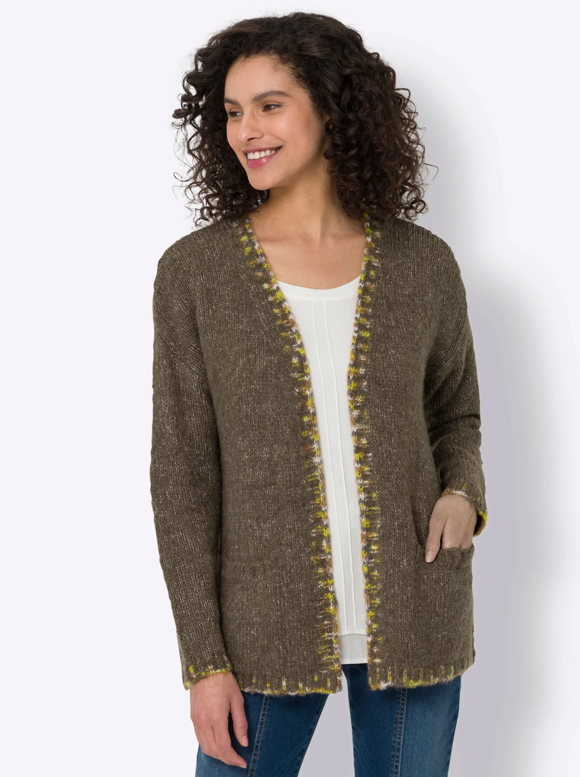 Strickjacken|heine Strickjacke dunkeltaupe-ecru-meliert