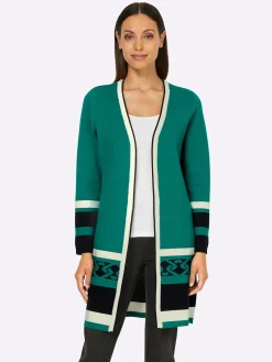 Strickjacken|heine Strickjacke schwarz-smaragd-gemustert