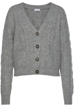 Strickjacken|LASCANA Strickjacke grau-meliert