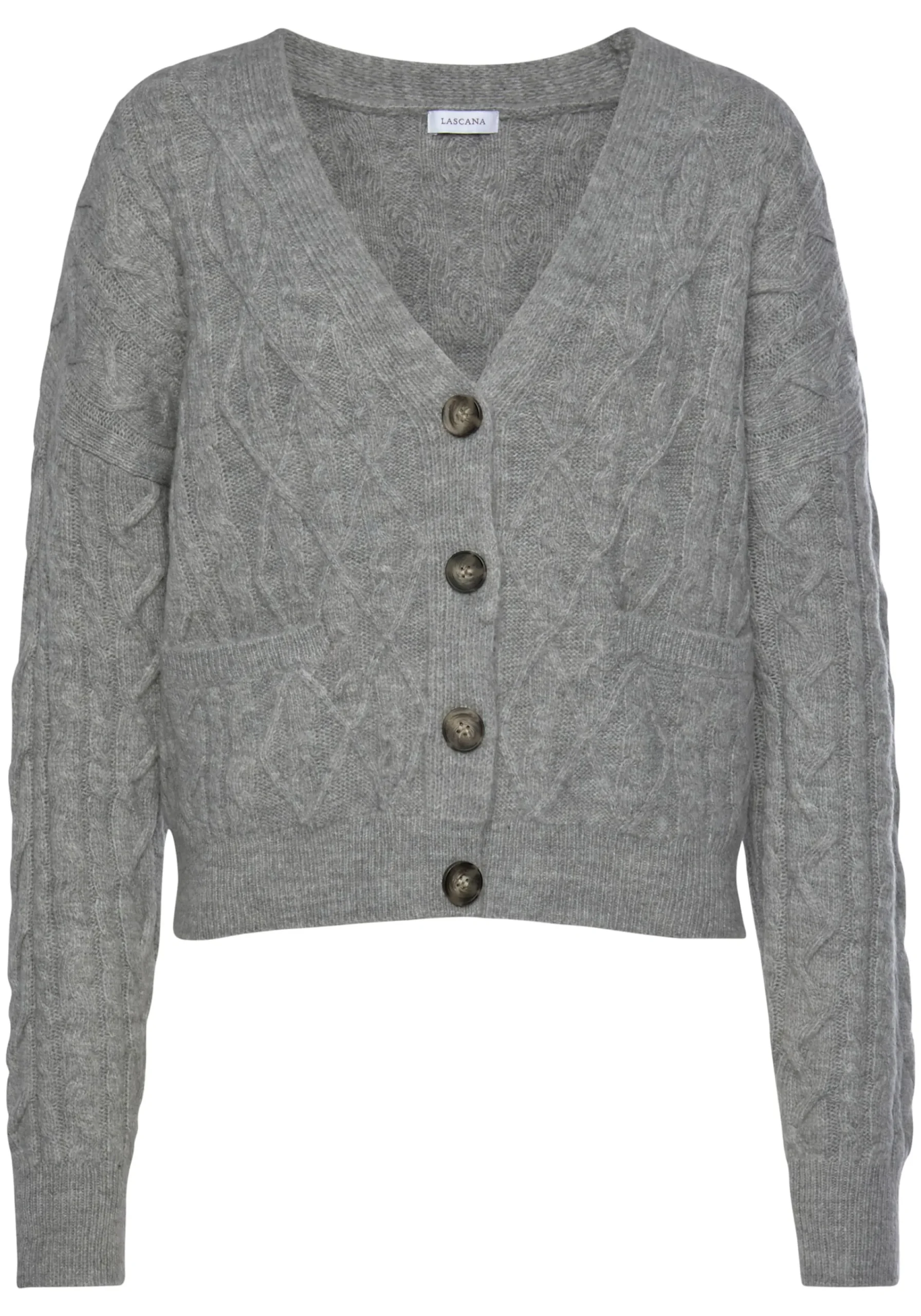 Strickjacken|LASCANA Strickjacke grau-meliert