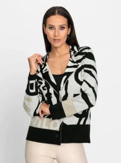 Strickjacken|heine Strickjacke schwarz-champagner-gemustert