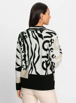 Strickjacken|heine Strickjacke schwarz-champagner-gemustert