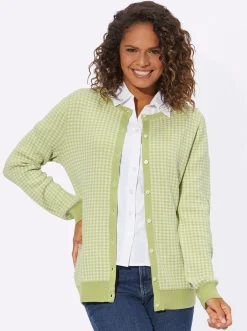 Strickjacken| Strickjacke lindgrün-ecru-kariert