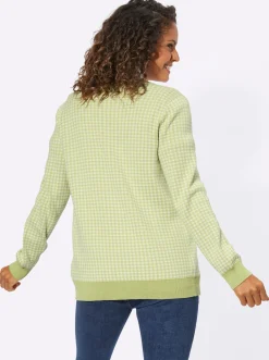 Strickjacken| Strickjacke lindgrün-ecru-kariert