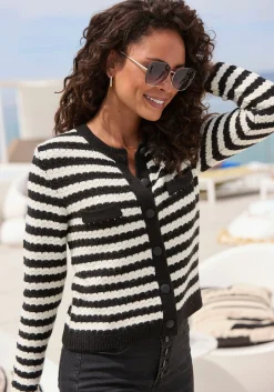 Strickjacken|LASCANA Strickjacke schwarz-weißgestreift
