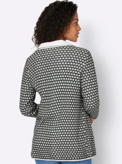 Strickjacken| Strickjacke im Struktur-Strickmuster ecru-schwarz-gemustert