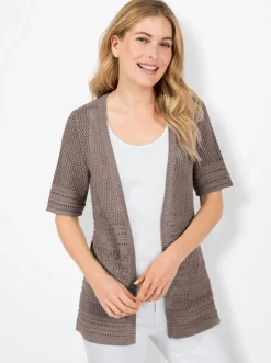 Strickjacken| Strickjacke in Ajourstrick taupe