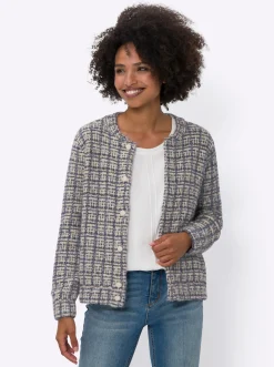 Strickjacken|heine Strickjacke in Blousonform dunkelblau-champagner-gemustert