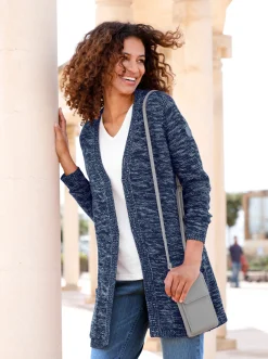 Strickjacken| Strickjacke in Longform, meliert marine-meliert