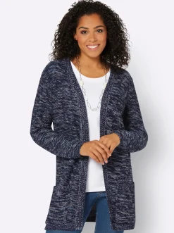 Strickjacken| Strickjacke in Longform, meliert marine-meliert