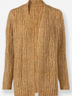 Strickjacken| Strickjacke in offener Longform ocker-meliert