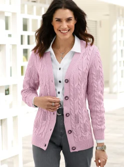 Strickjacken| Strickjacke mit Ajourmuster rosé