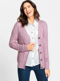 Strickjacken| Strickjacke mit Ajourmuster rosé