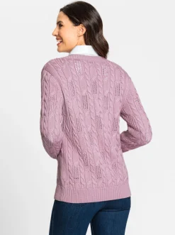 Strickjacken| Strickjacke mit Ajourmuster rosé