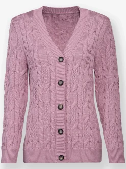 Strickjacken| Strickjacke mit Ajourmuster rosé