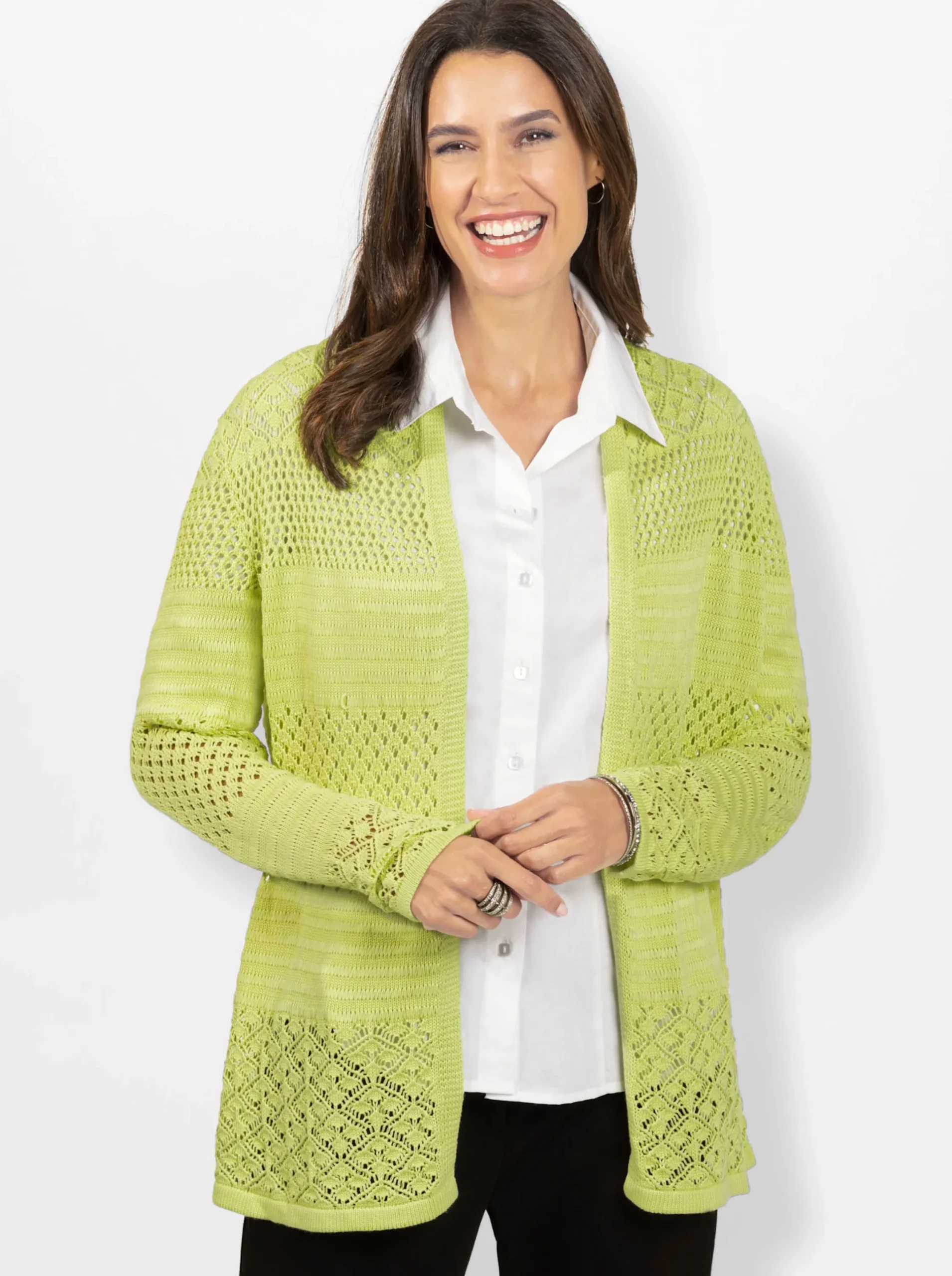Strickjacken| Strickjacke mit Ajour-Muster pistazie