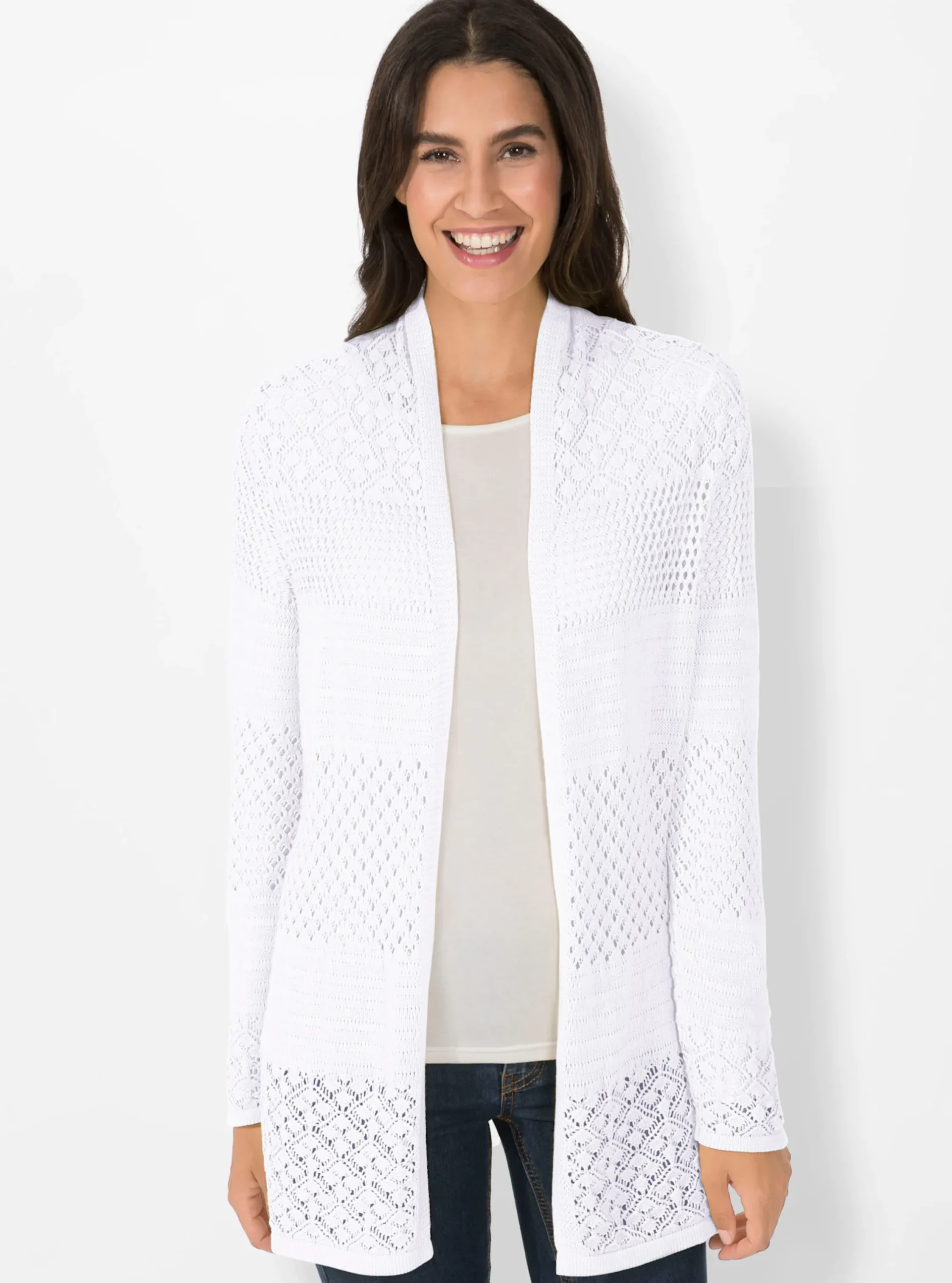 Strickjacken| Strickjacke mit Ajour-Muster weiß