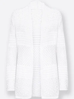 Strickjacken| Strickjacke mit Ajour-Muster weiß