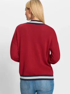 Strickjacken|heine Strickjacke mit Color-Blocking rot-marine-gemustert