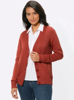 Strickjacken| Strickjacke mit farblich abgestimmten Knöpfen rostrot