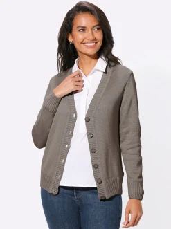 Strickjacken| Strickjacke mit farblich abgestimmten Knöpfen taupe-meliert