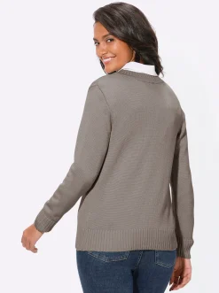 Strickjacken| Strickjacke mit farblich abgestimmten Knöpfen taupe-meliert