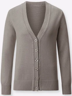 Strickjacken| Strickjacke mit farblich abgestimmten Knöpfen taupe-meliert