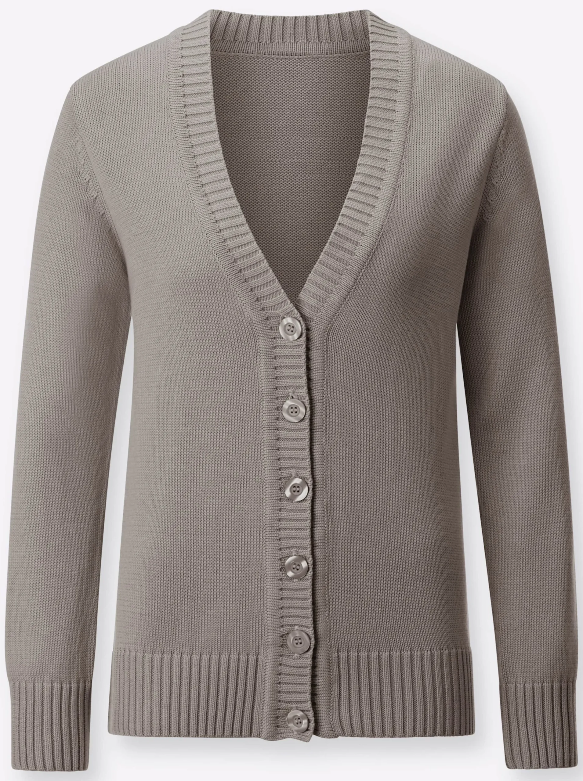 Strickjacken| Strickjacke mit farblich abgestimmten Knöpfen taupe-meliert
