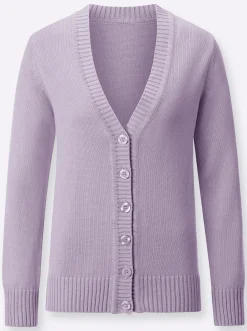 Strickjacken| Strickjacke mit farblich abgestimmten Knöpfen flieder