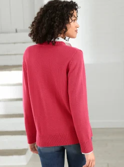 Strickjacken| Strickjacke mit farblich abgestimmten Knöpfen korallenrot