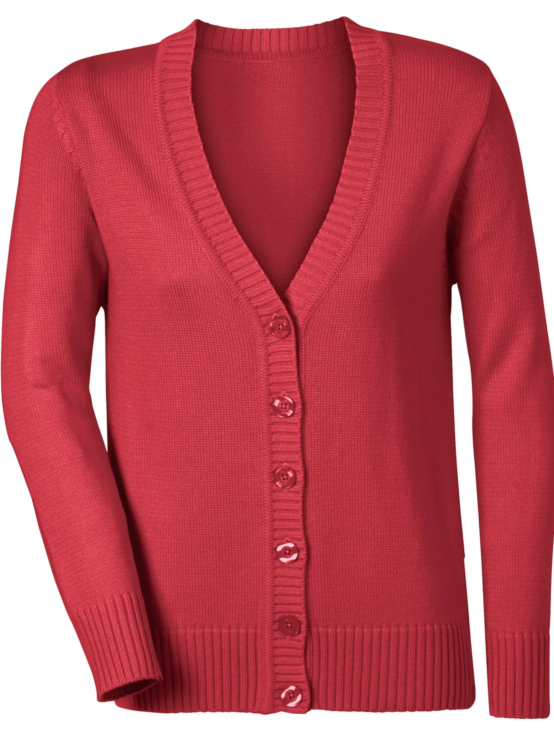 Strickjacken| Strickjacke mit farblich abgestimmten Knöpfen korallenrot