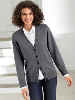 Strickjacken| Strickjacke mit farblich abgestimmten Knöpfen grau-meliert