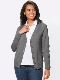 Strickjacken| Strickjacke mit farblich abgestimmten Knöpfen grau-meliert