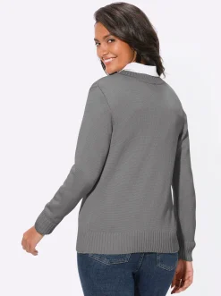 Strickjacken| Strickjacke mit farblich abgestimmten Knöpfen grau-meliert